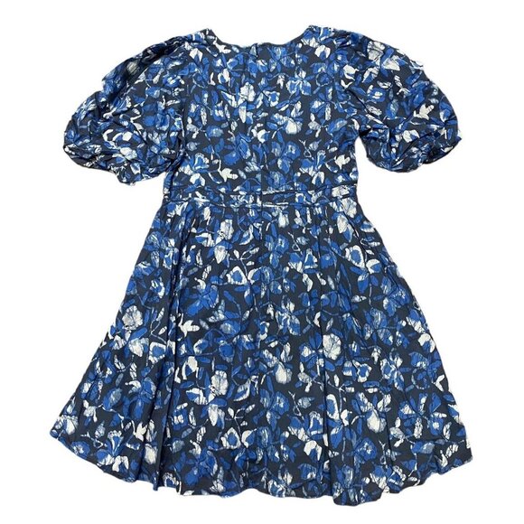 Joie Dress Sz 10 Lucia Blue Floral Mini Deep V-neck Cotton Pockets New - Picture 4 of 10